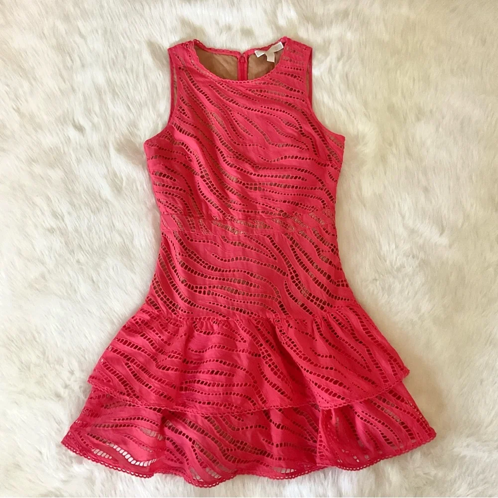 ✨️SALE✨️ MICHAEL by MICHAEL KORS Zebra Eyelet Cotton Ruffle Minidress - Picture 4 of 9